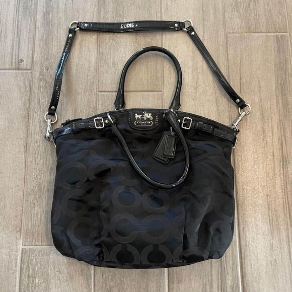 EXCELLENT Vintage Coach H1173-18649 Black Signature Art Canvas Handbag Shoulder - Picture 1 of 6